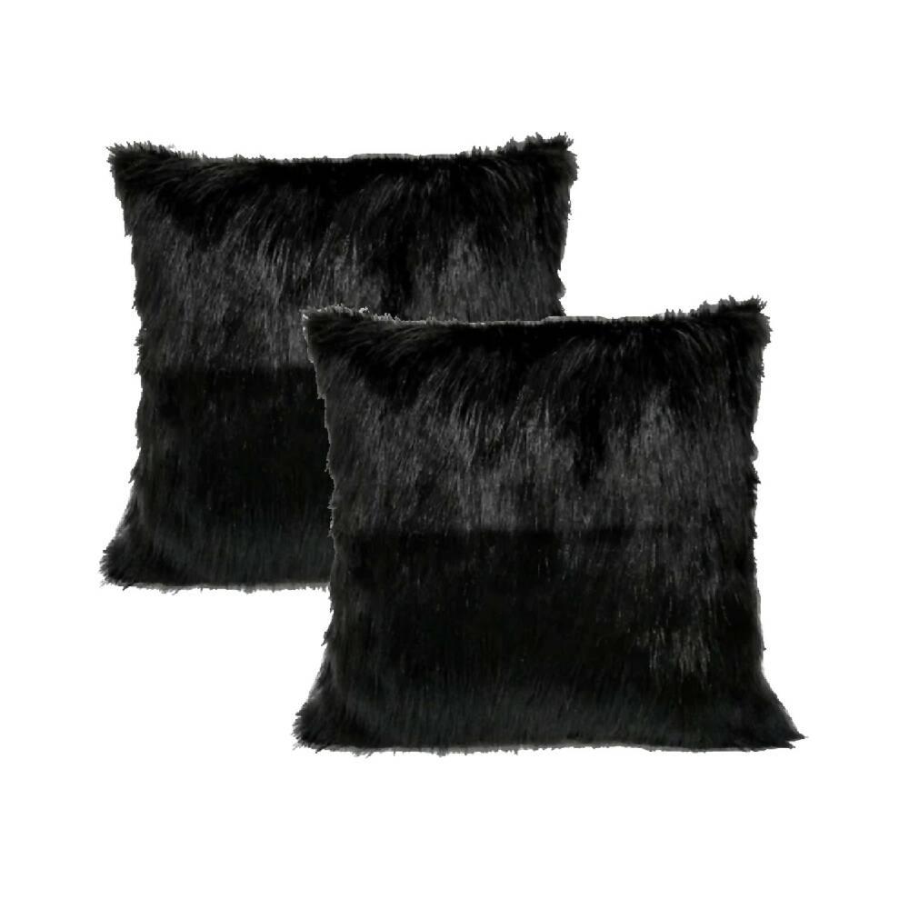 Kit X 2 Fundas Cojines Peluche Largo Negro - VIRTUAL MUEBLES