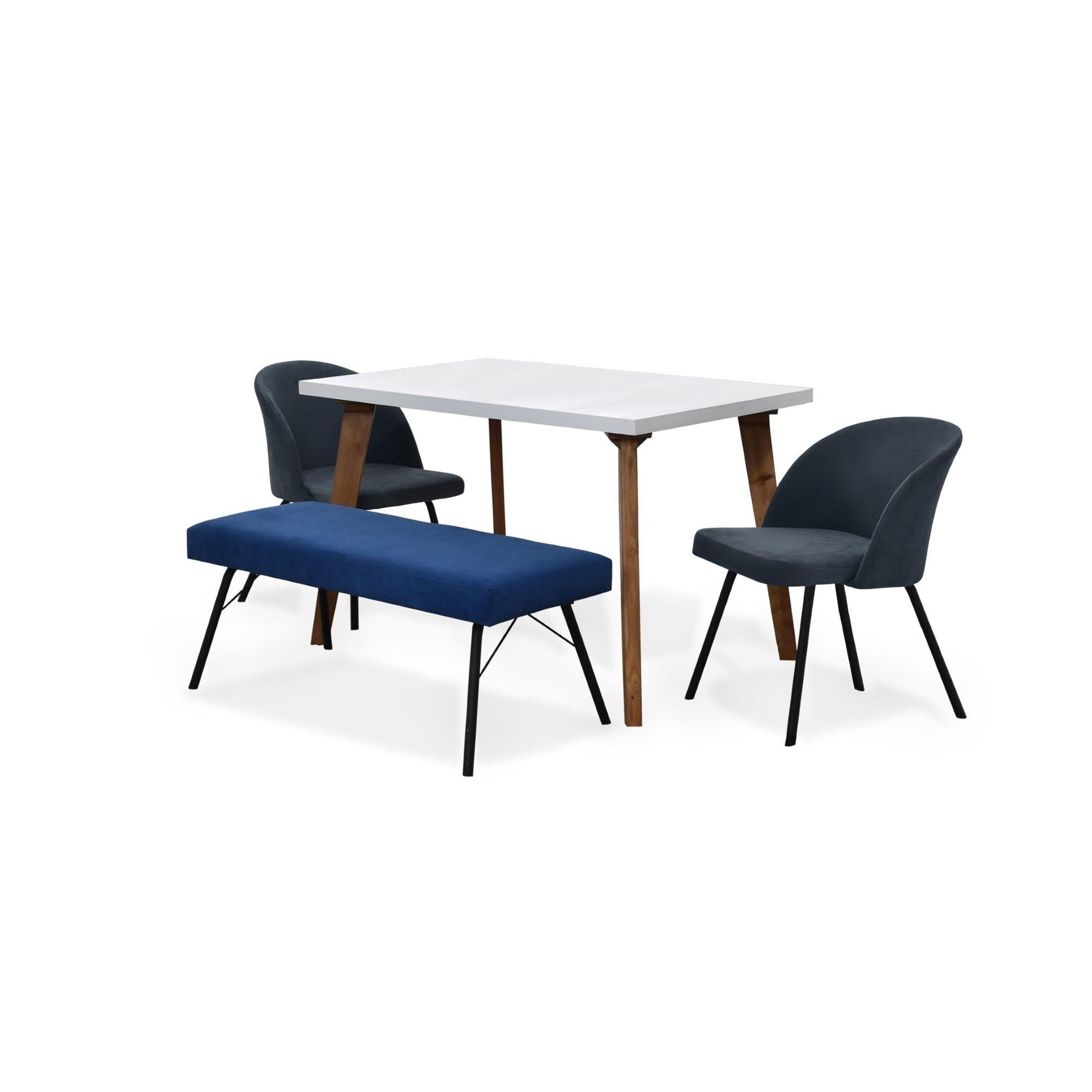 Set de Comedor Lugo Matiz con 2 Sillas Osaka Gris y 1 Banqueta Cadiz Tela Azul
