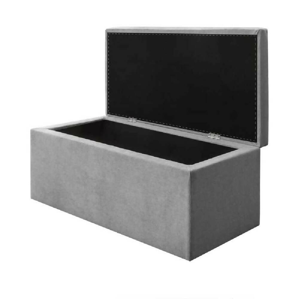 Puff Baúl Auxiliar Tela Tapa Lisa Gris - VIRTUAL MUEBLES