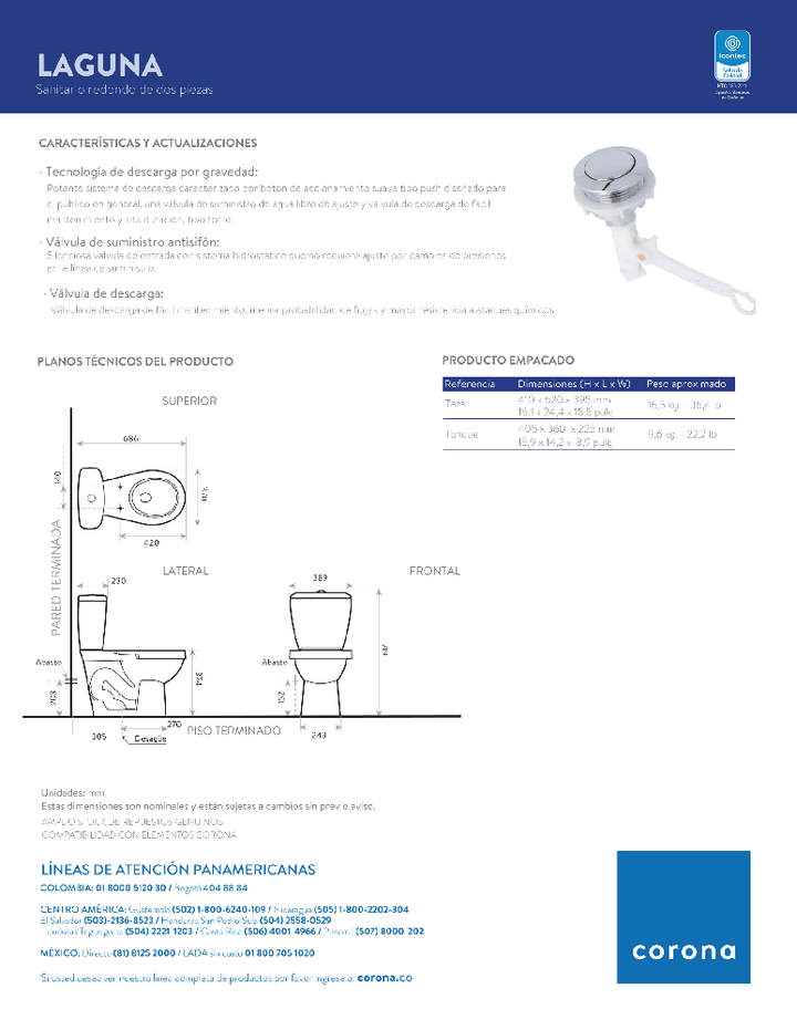 Tapa para tanque sanitario Laguna blanco Corona