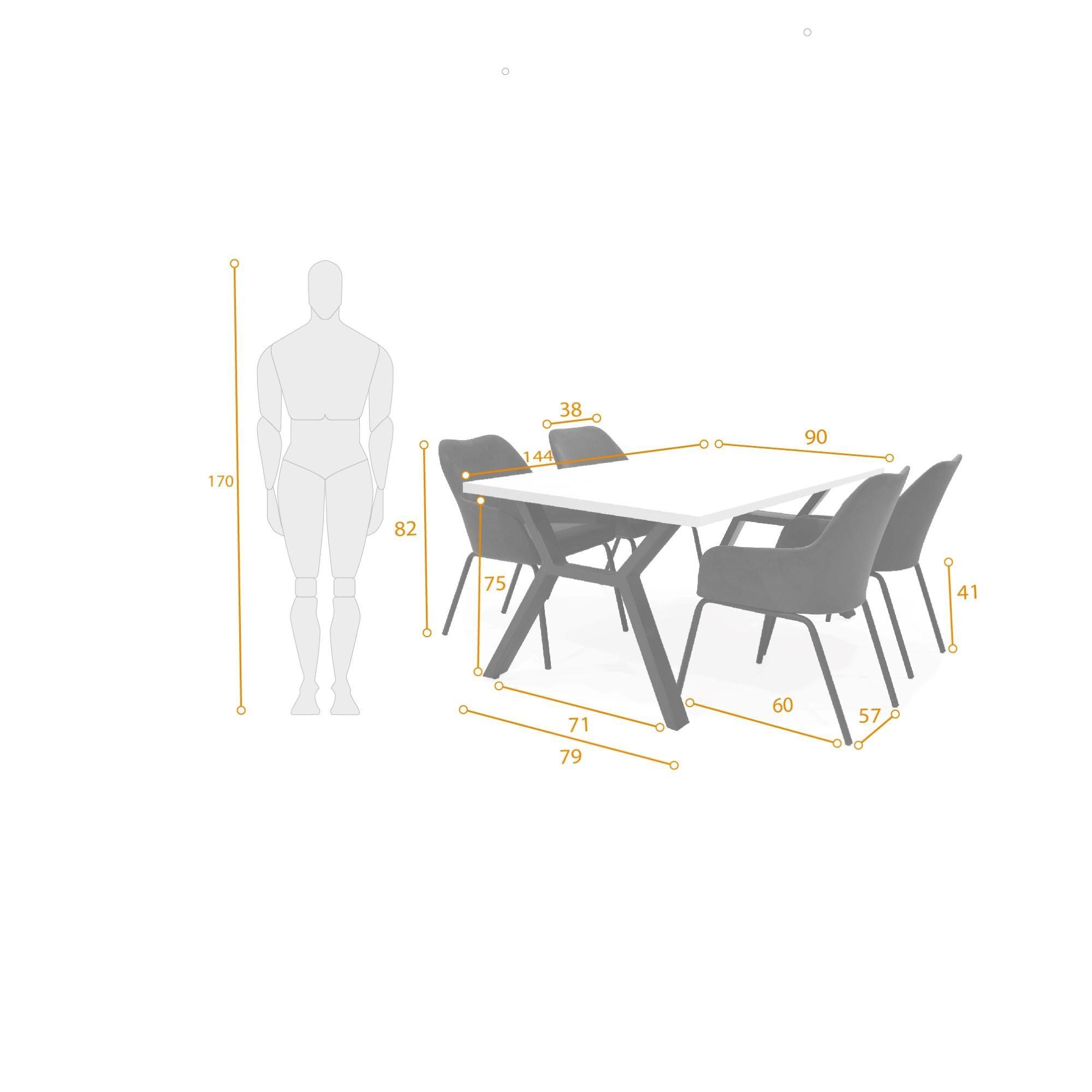 Comedor Miura 4 Puestos Sillas Mendoza Tela Azul