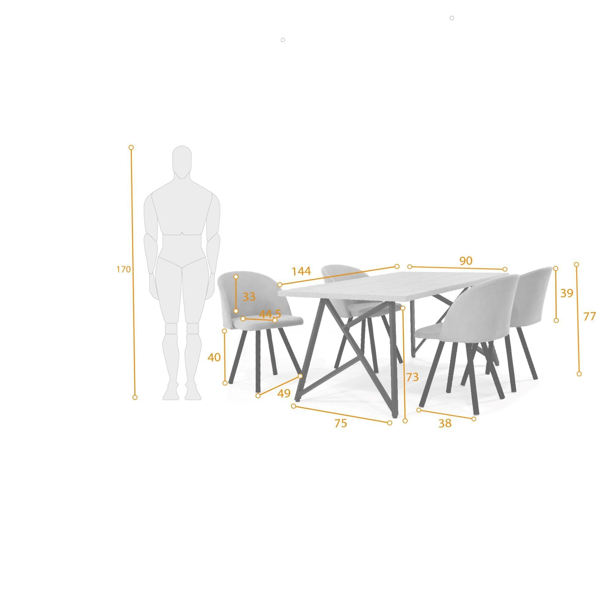 Comedor 4 Puestos Malaga Silla Sevilla Tela Plata