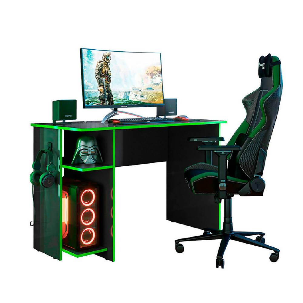 Escritorio Gamer Lyon Negro/Verde - VIRTUAL MUEBLES