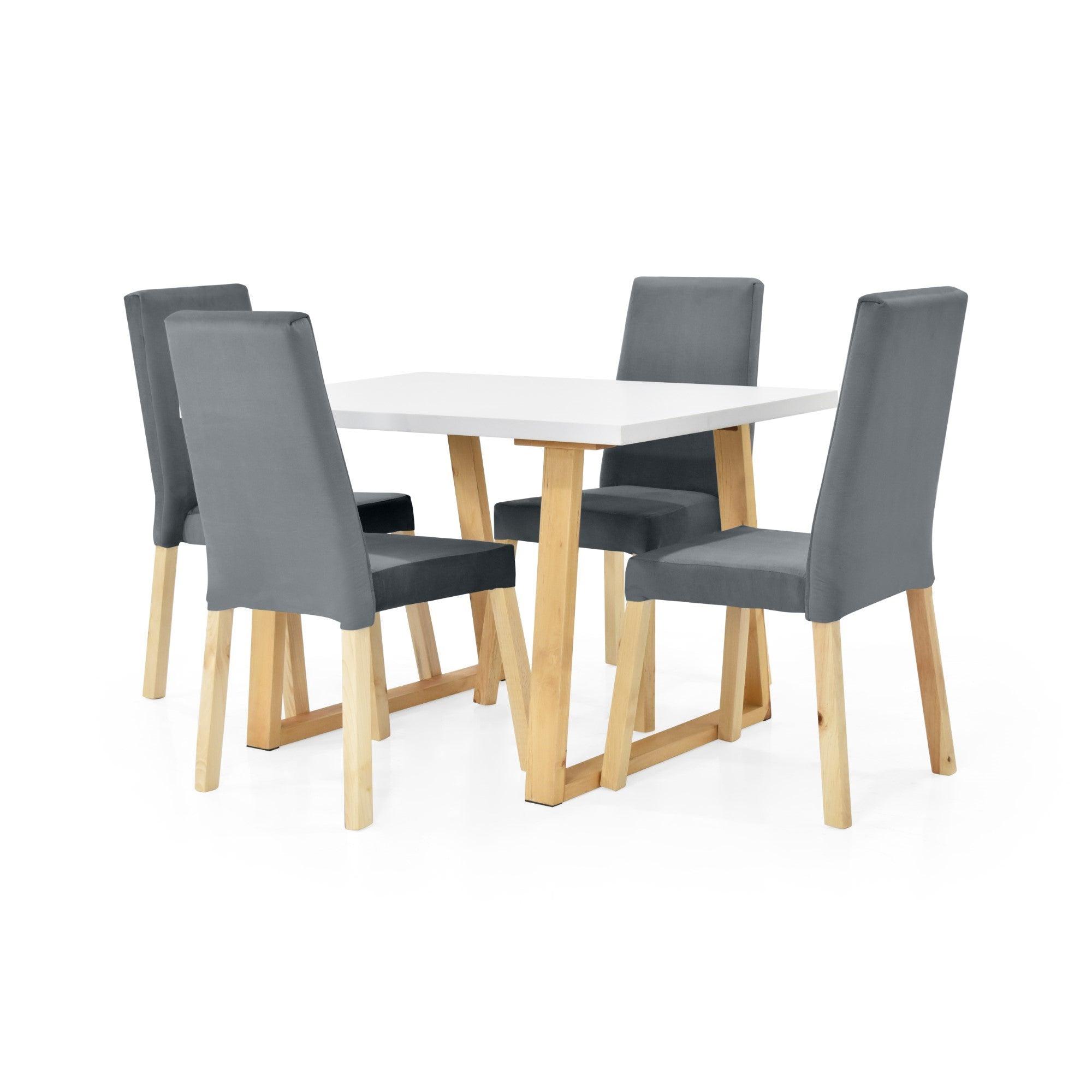 Juego de Comedor 4P Andara Sillas Galicia Tela Gris - VIRTUAL MUEBLES