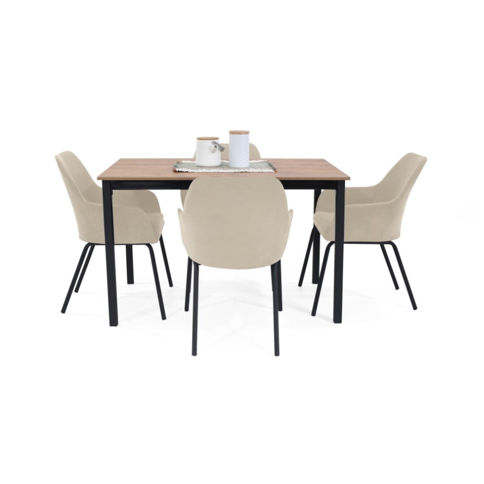Comedor 4P Orion con Sillas Mendoza Tela Taupe - VIRTUAL MUEBLES