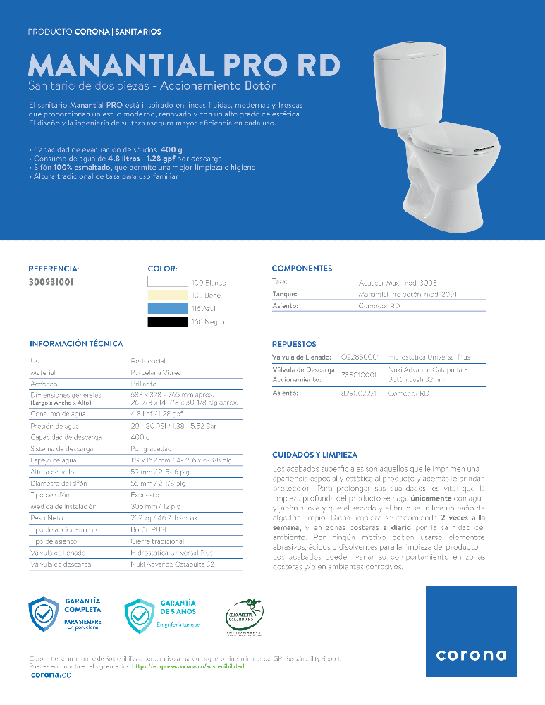 Sanitario Corona Manantial Pro Redondo Bone - VIRTUAL MUEBLES