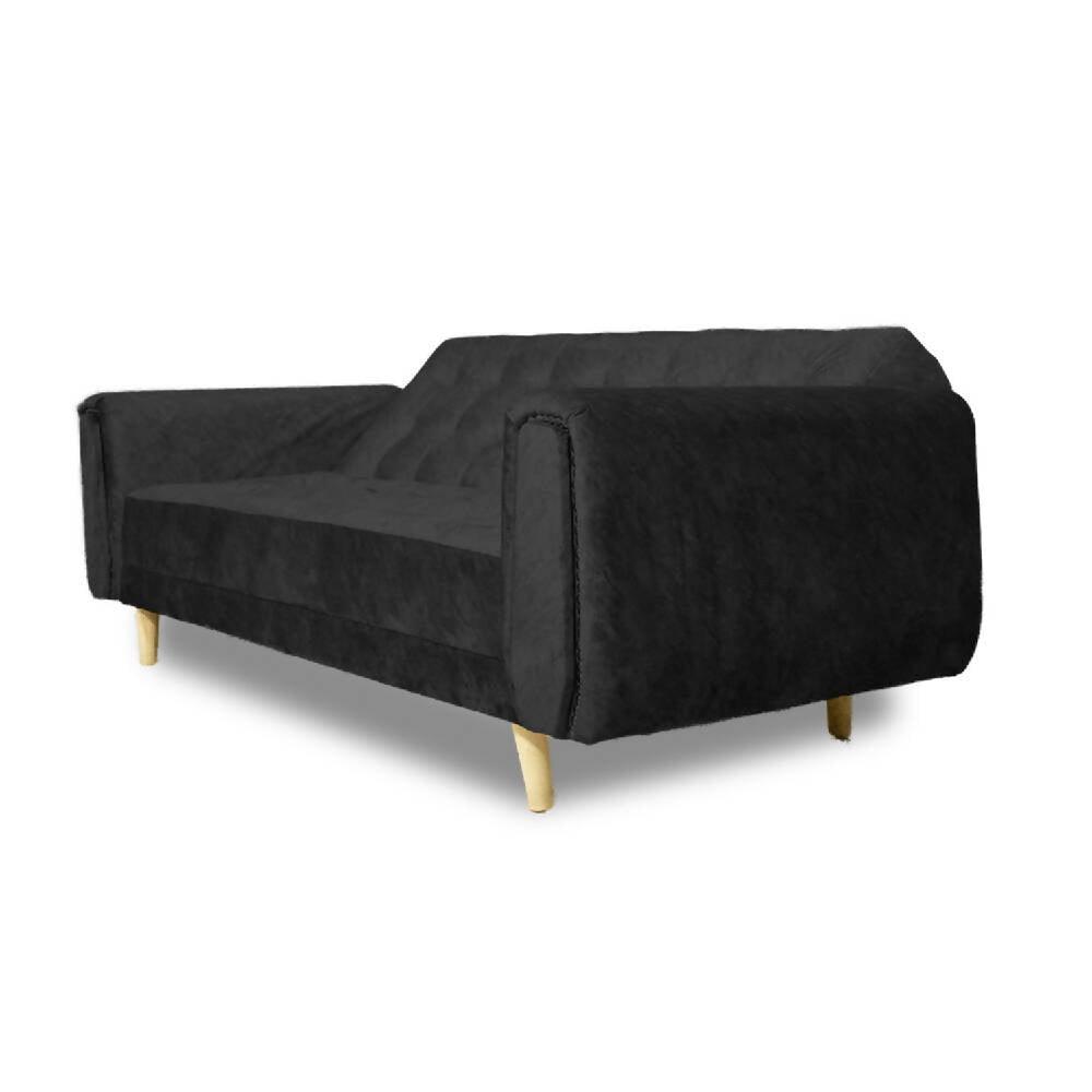Sofá cama Mercury negro lino, patas de madera - VIRTUAL MUEBLES