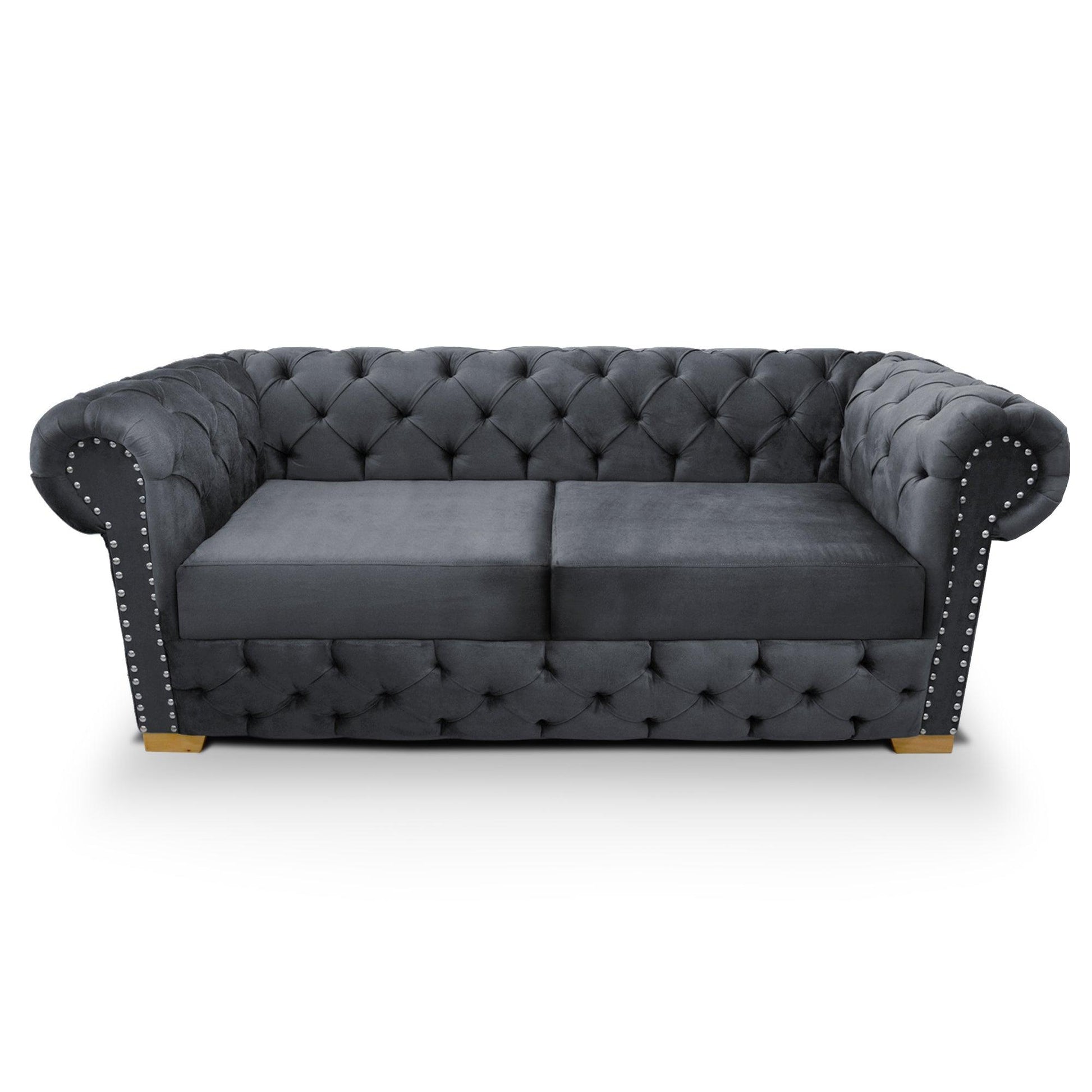 Sofá Chesterfield 3 puestos tela gris - VIRTUAL MUEBLES