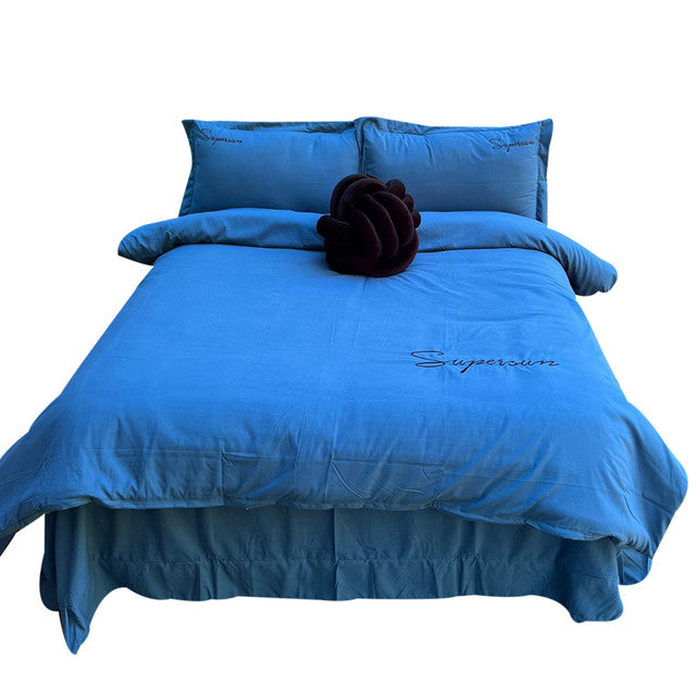 Funda Duvet Sampson Bordado Celeste Queen + Sábana Plana