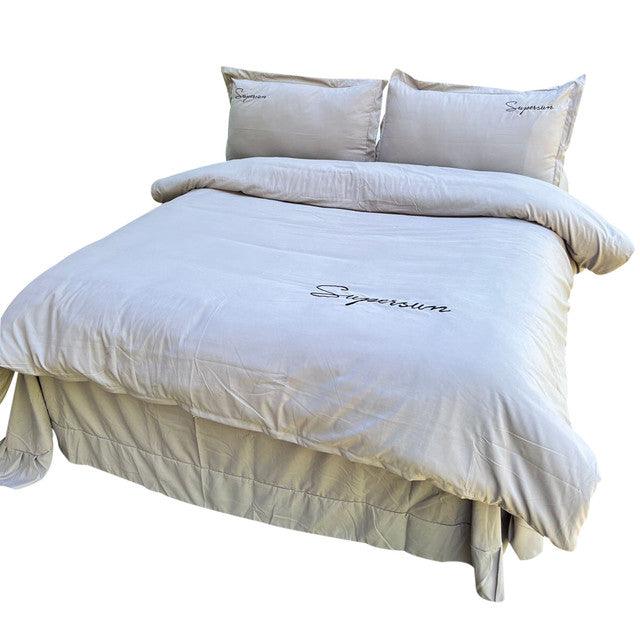 Funda Duvet Sampson Bordado Gris Claro Doble + Sábana Plana