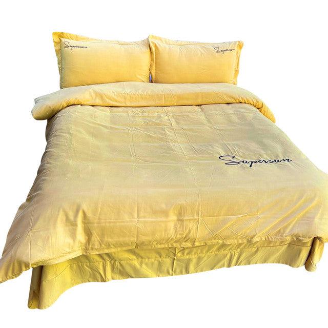 Funda Duvet Sampson Bordado Mostaza Queen + Sábana Plana