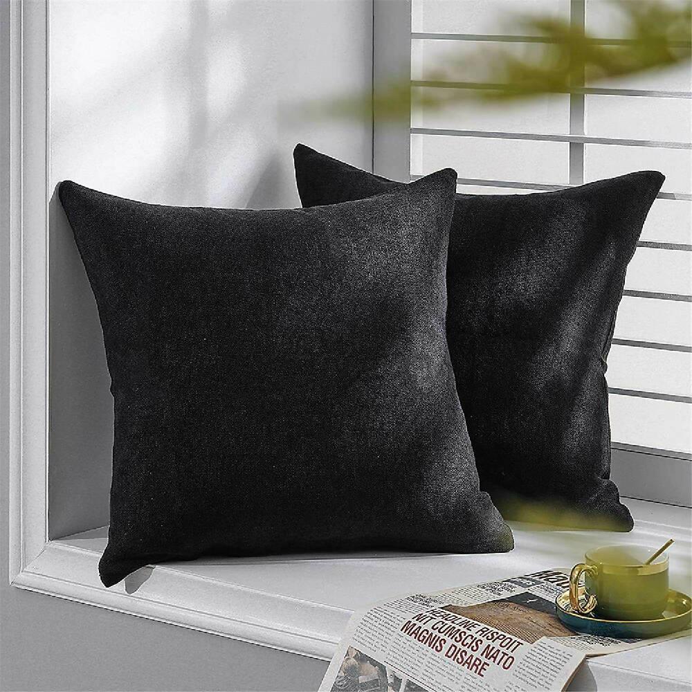 Cojin X2 Decorativo Cuadrado En Tela Negro - VIRTUAL MUEBLES