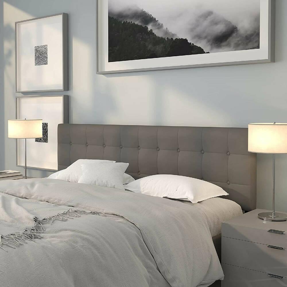 Cabecero Base Cama King Cuadros Gris - VIRTUAL MUEBLES