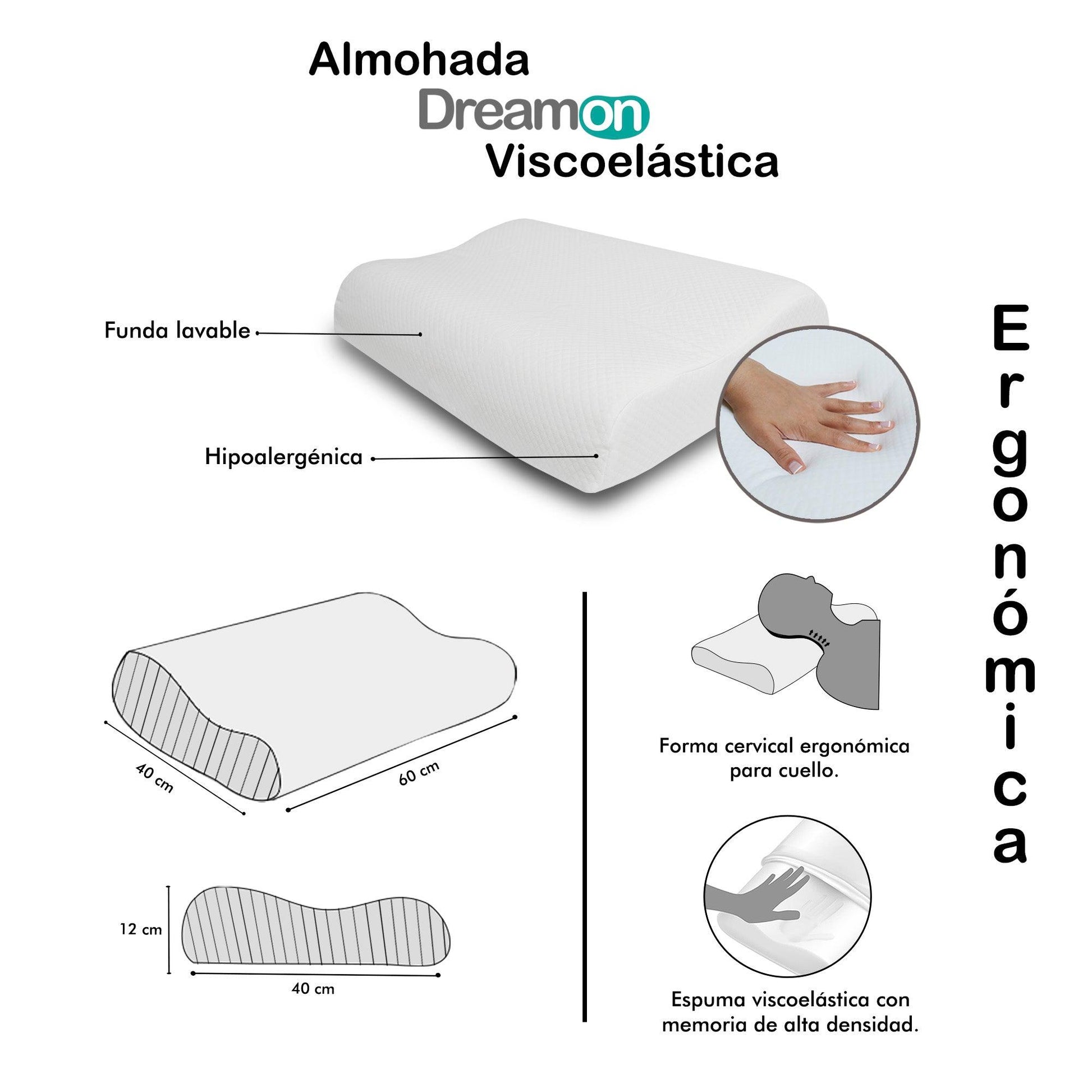 Almohada DreamOn viscoelástica ergonómica 60x40 - VIRTUAL MUEBLES