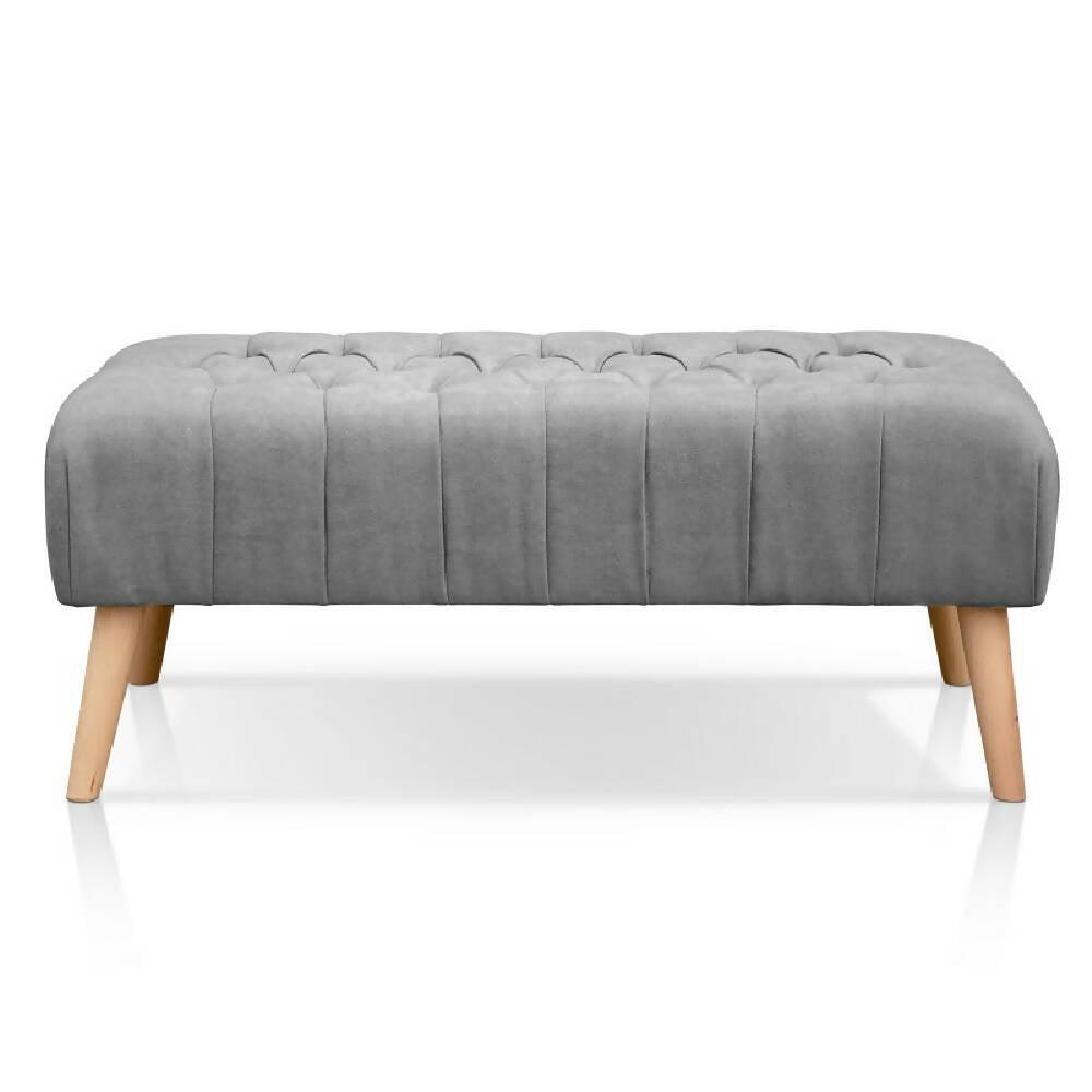 Banco Otomano Patas en Madera Tela Petfrendly Gris - VIRTUAL MUEBLES