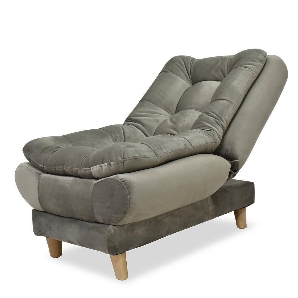 Sala Damasco mini lino azul y gris, patas de madera - VIRTUAL MUEBLES