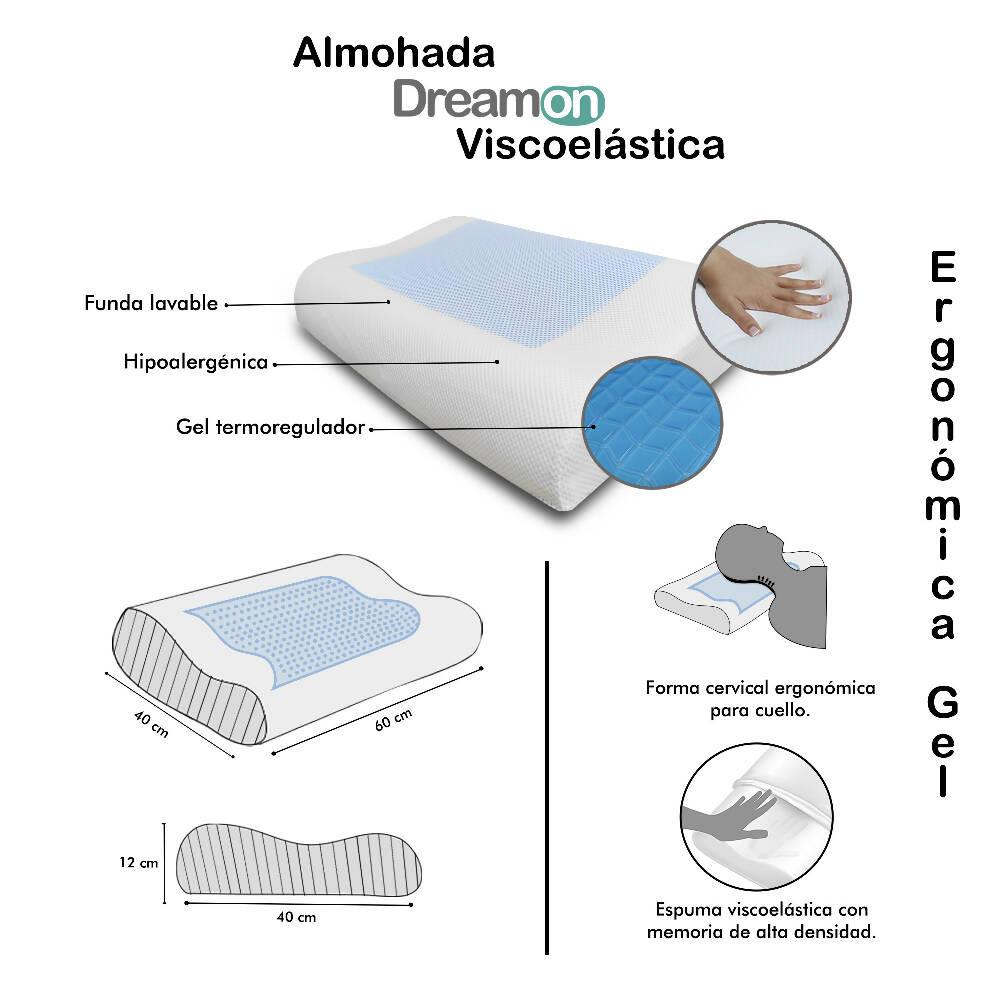 Almohada DreamOn viscoelástica ergonómica gel 60x40 - VIRTUAL MUEBLES