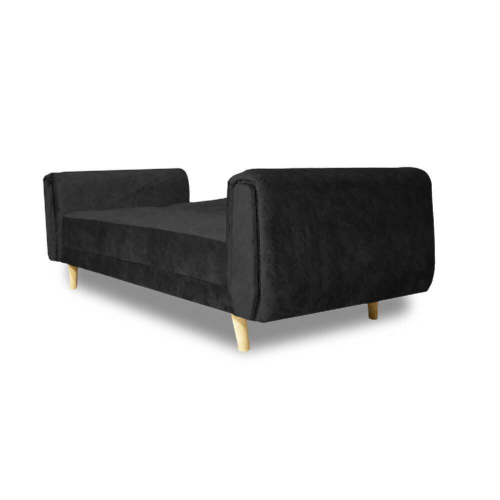 Sofá cama Mercury negro lino, patas de madera - VIRTUAL MUEBLES