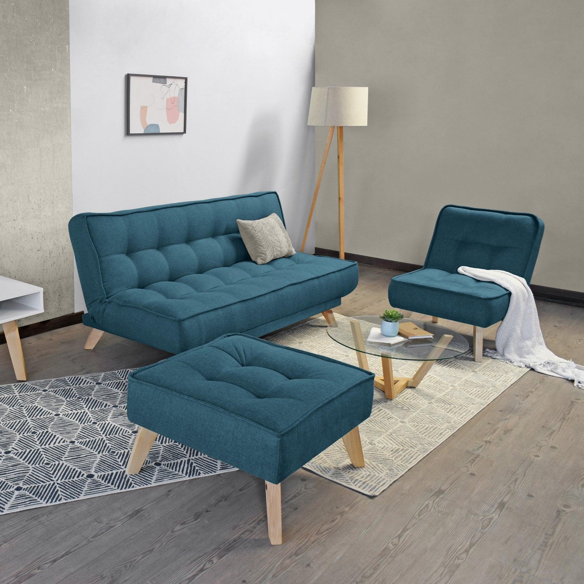 Sofa Cama 3 Posiciones Gales Tela Azul - VIRTUAL MUEBLES