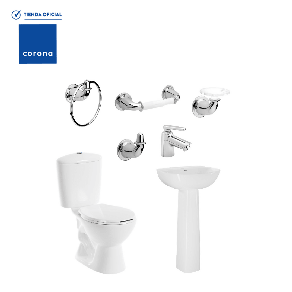 Combo Corona Sanitario Manantial Pro Redondo Botón con Pedestal Blanco - VIRTUAL MUEBLES