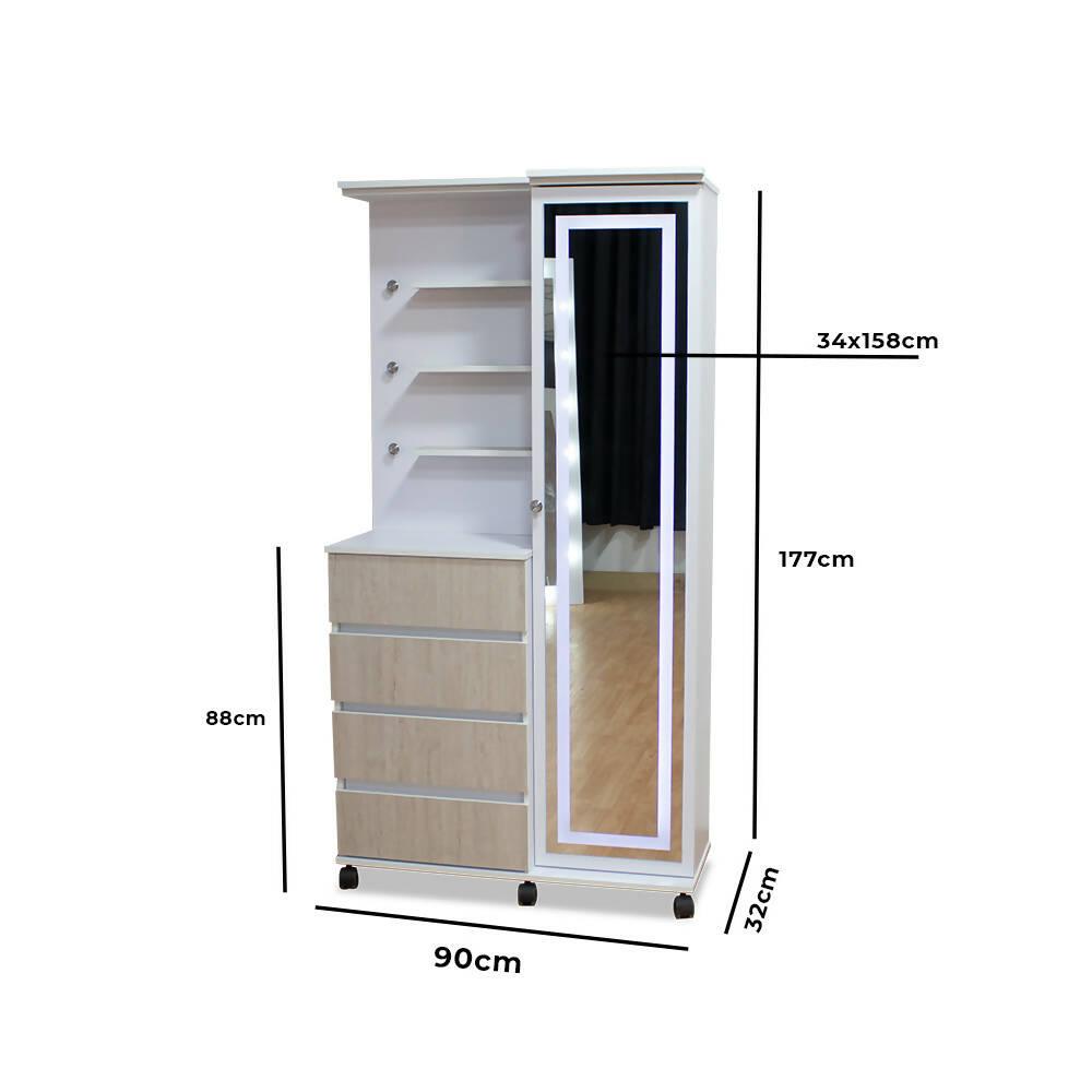 cómoda cajonera blanco con espejo led