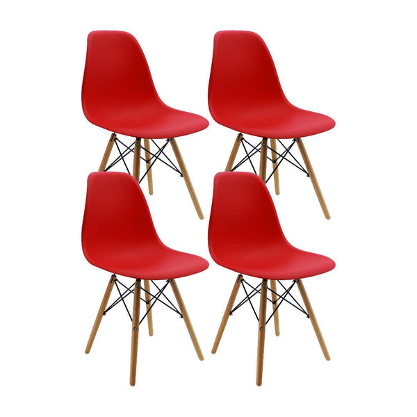 Kit por 4 sillas Eames Patas En Madera para comedor, sala, restaurante - Roja - VIRTUAL MUEBLES