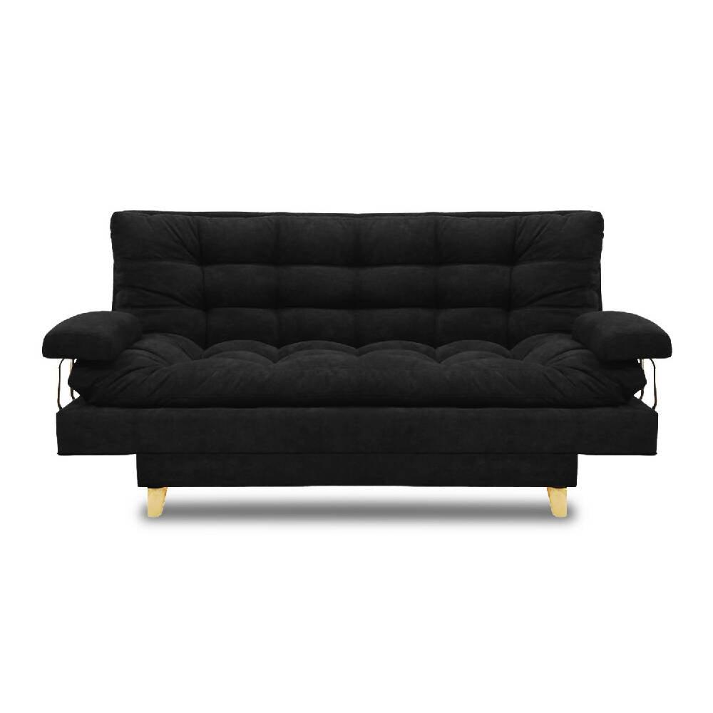 Sofá cama Nápoles lino negro, patas de madera - VIRTUAL MUEBLES