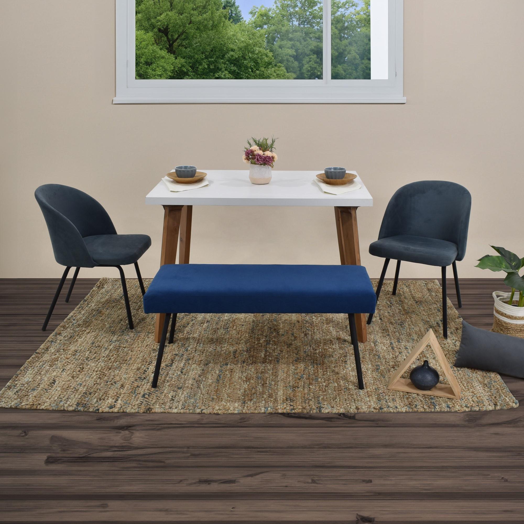 Set de Comedor Lugo Matiz con 2 Sillas Osaka Gris y 1 Banqueta Cadiz Tela Azul
