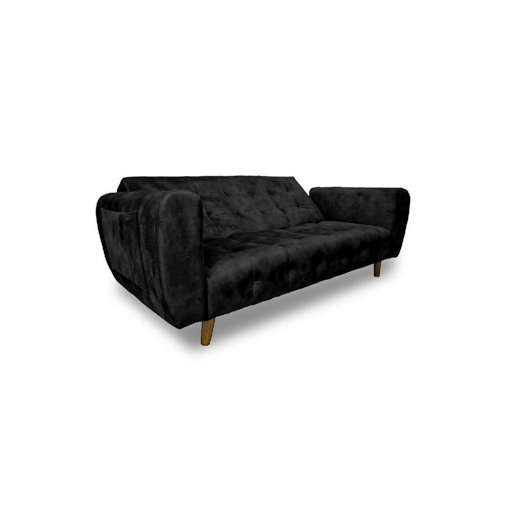 Sofá cama volvo nobuk negro, pata de madera - VIRTUAL MUEBLES