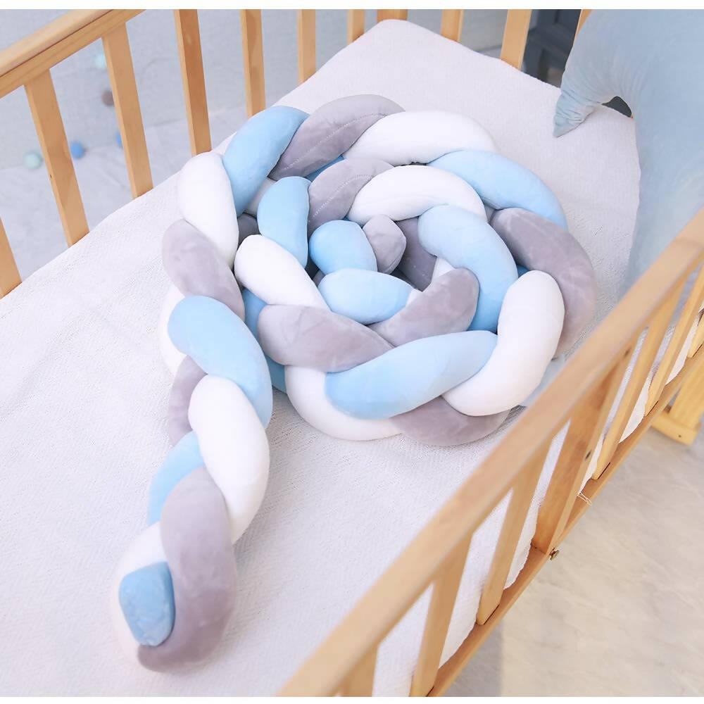 Cojin Protector para Cuna Trenza 3 metros Banzay Azul y gris - VIRTUAL MUEBLES