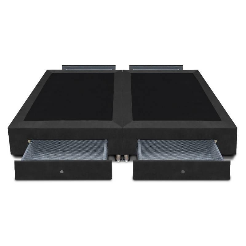 Base Dividida Con 4 Cajones Laterales 140x190 Ecocuero Negro - VIRTUAL MUEBLES