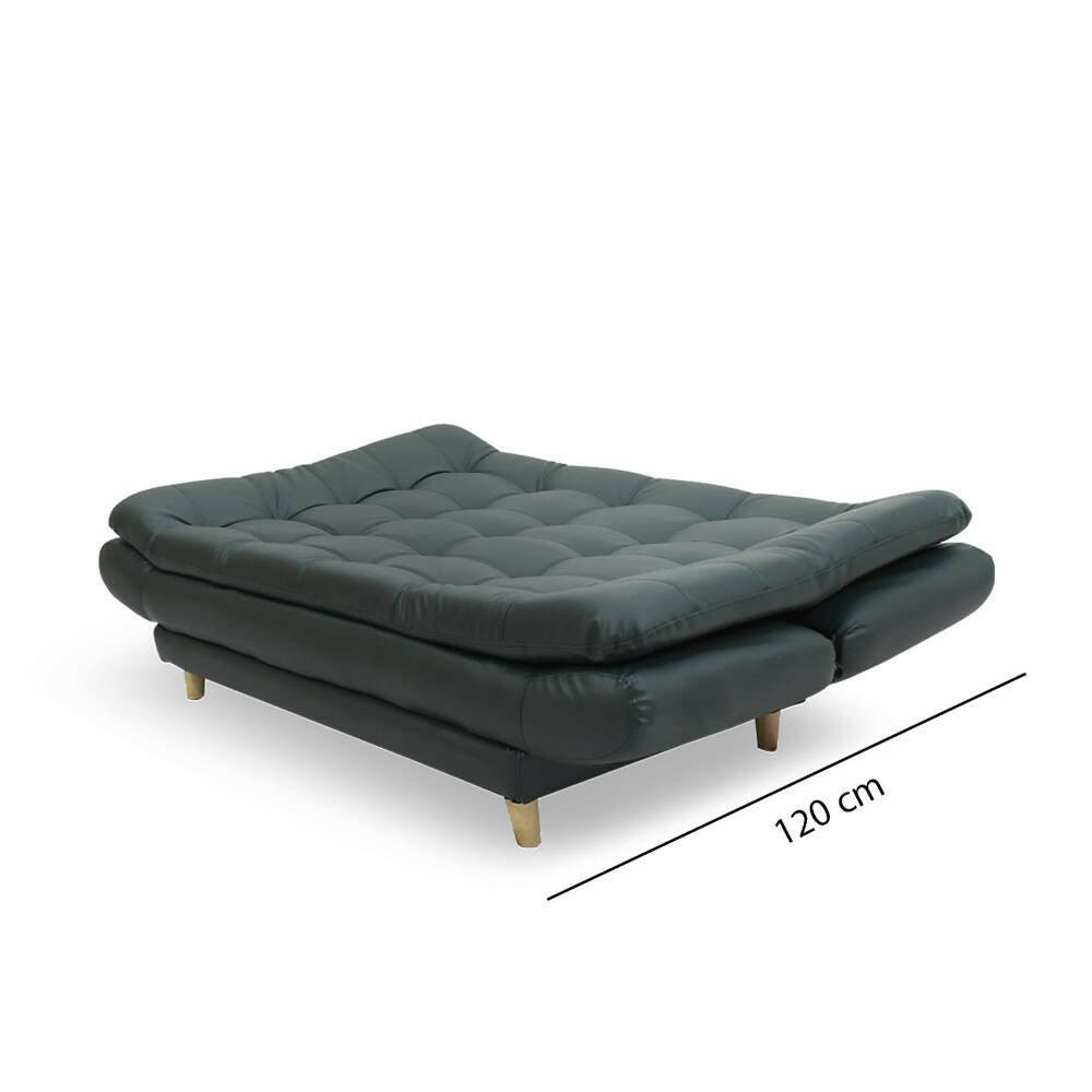Sofá cama Damasco con brazos sintético verde, patas de madera - VIRTUAL MUEBLES