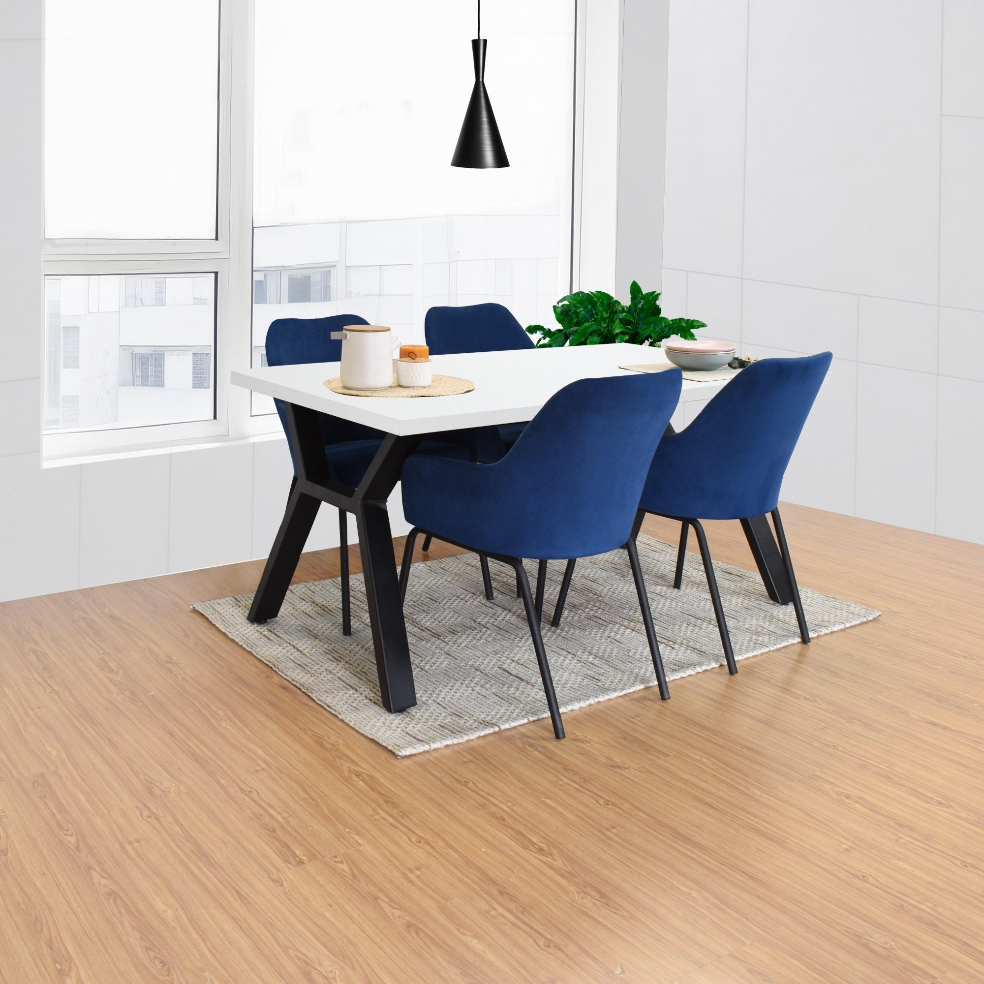 Comedor Miura 4 Puestos Sillas Mendoza Tela Azul