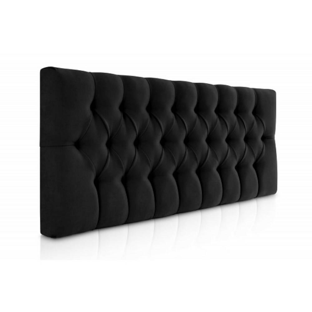 Cabecero Tapizado Tela Base Cama Queen Rombos Negro - VIRTUAL MUEBLES