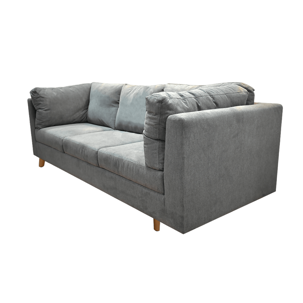 Sofá Nakano 3ptos lino grafito patas de madera - VIRTUAL MUEBLES