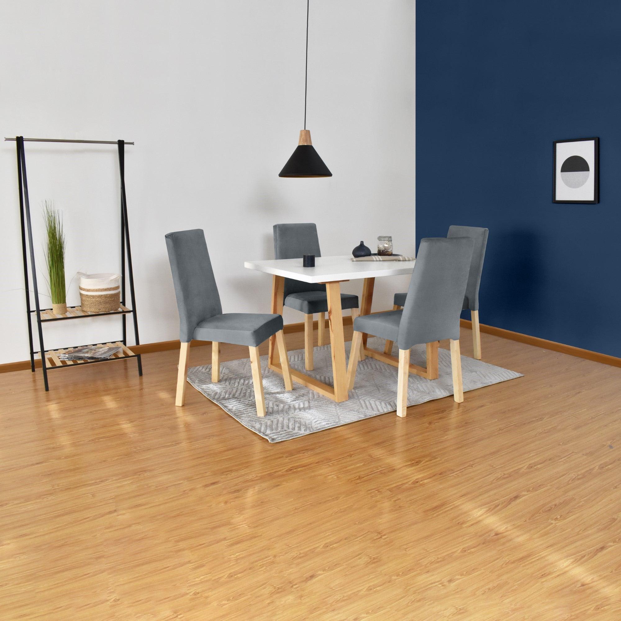 Juego de Comedor 4P Andara Sillas Galicia Tela Gris - VIRTUAL MUEBLES