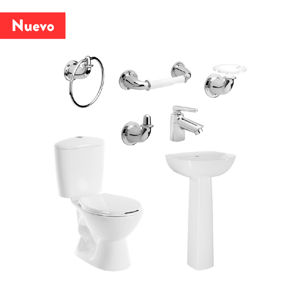 Combo Corona Sanitario Manantial Pro Redondo Botón con Pedestal Blanco - VIRTUAL MUEBLES