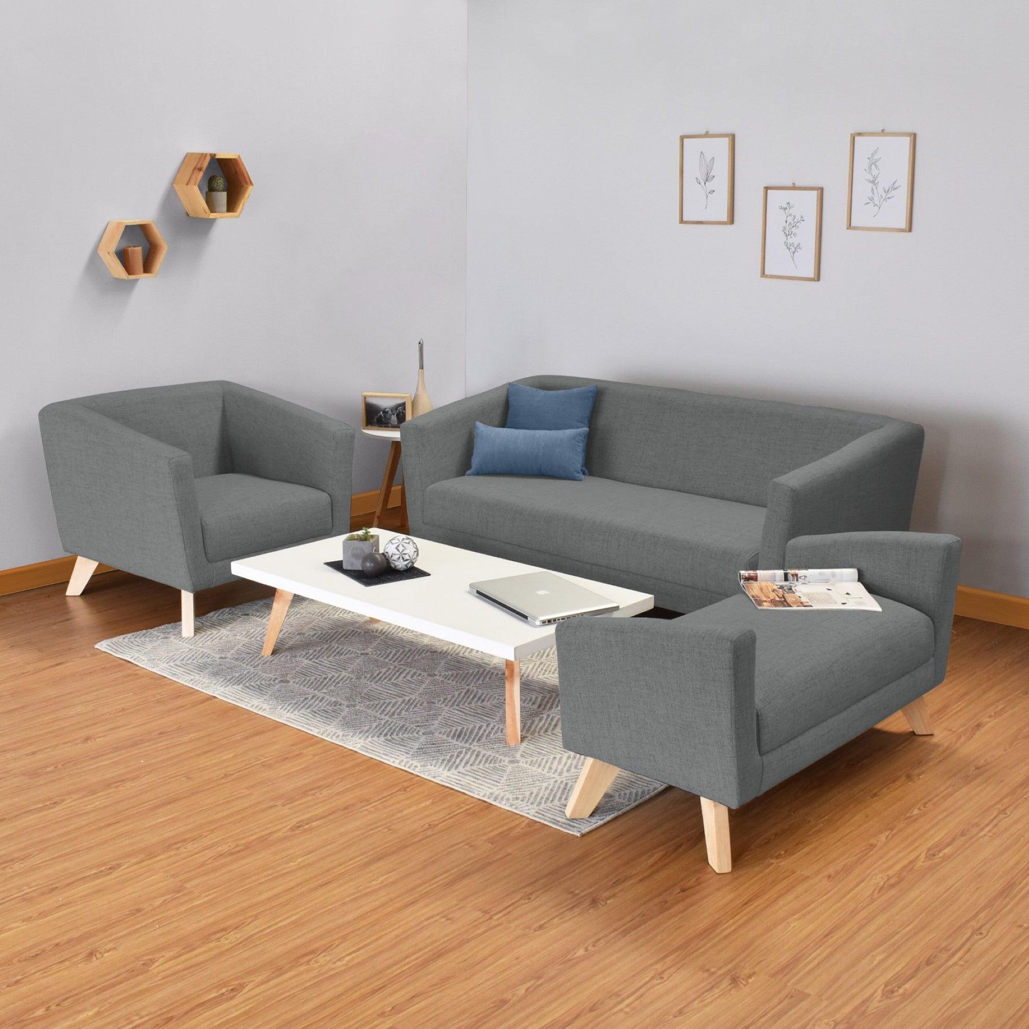 Sofa Montreal 3 Puestos Tela Poliester Gris - VIRTUAL MUEBLES