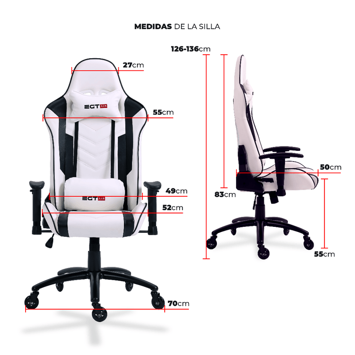 Silla gaming ergonómica, cuero sintético, negro y blanco, silla de