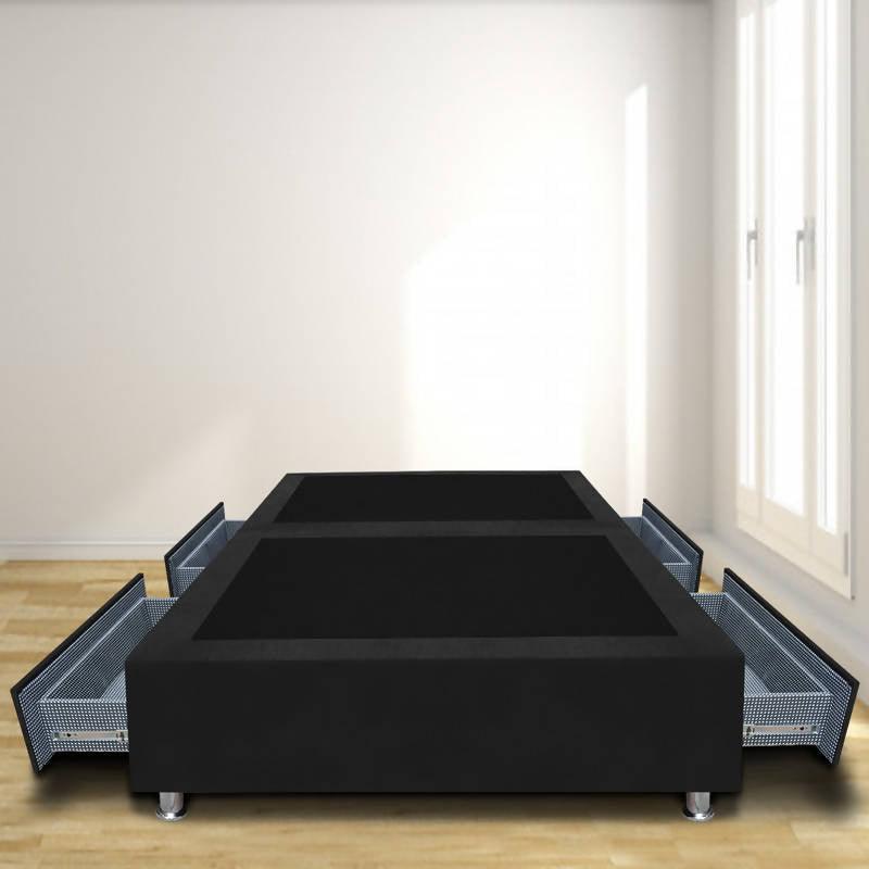 Base Dividida Con 4 Cajones Laterales 140x190 Ecocuero Negro - VIRTUAL MUEBLES