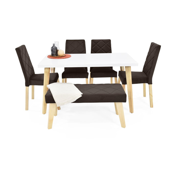 Juego de Comedor 6P Lugo Matiz Con Butaco Liverpool Tela Chocolate - VIRTUAL MUEBLES