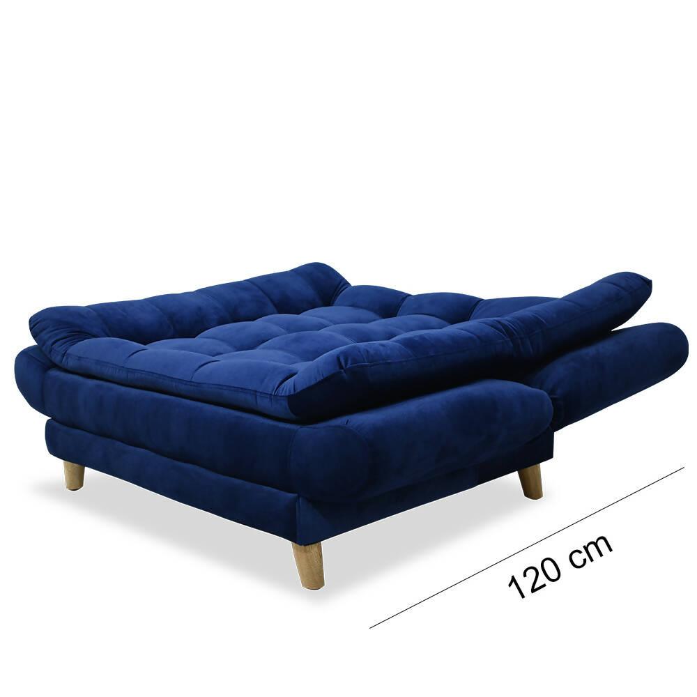 Sala Damasco mini lino azul y gris, patas de madera - VIRTUAL MUEBLES