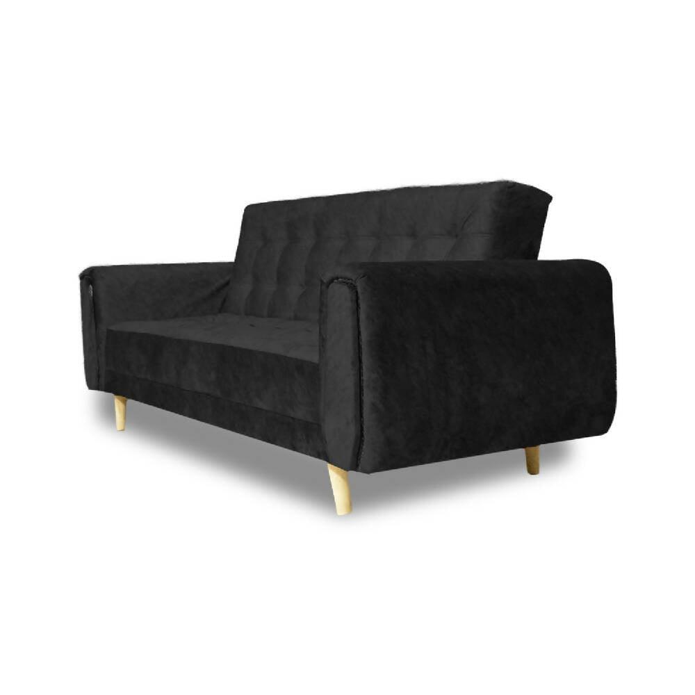 Sofá cama Mercury negro lino, patas de madera - VIRTUAL MUEBLES