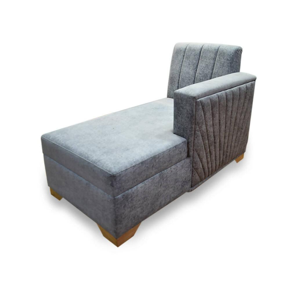 Sala Denver poliéster azul y gris, patas de madera - VIRTUAL MUEBLES