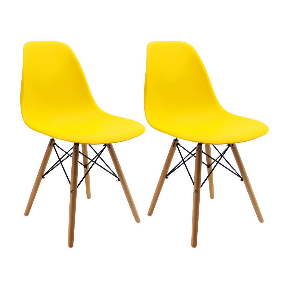 Kit por 2 sillas Eames Patas En Madera para comedor, sala, restaurante - Amarilla - VIRTUAL MUEBLES