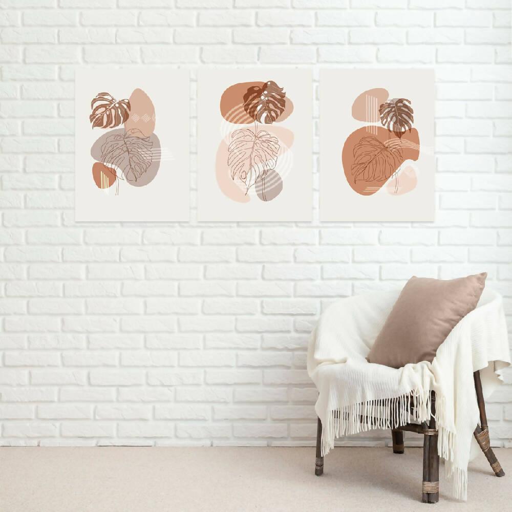 Set x 3 Tríptico Abstract Leaves - VIRTUAL MUEBLES