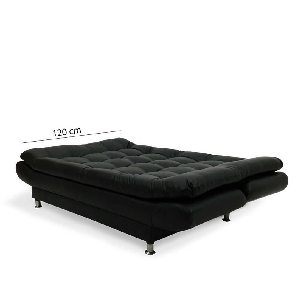 Sofá cama Damasco negro sintético y puff - VIRTUAL MUEBLES