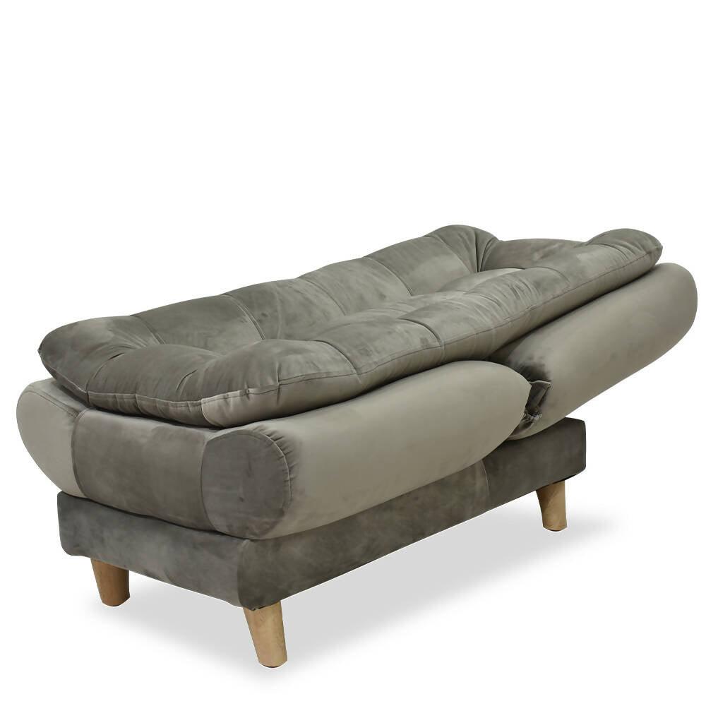 Sala Damasco mini lino azul y gris, patas de madera - VIRTUAL MUEBLES