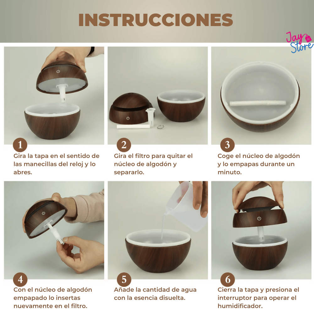 Humidificador Led + Esencia Difusor De Aromas Usb 7 Colores - VIRTUAL MUEBLES