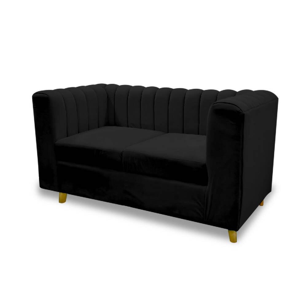 Sala tres palacios negro, patas de madera - VIRTUAL MUEBLES
